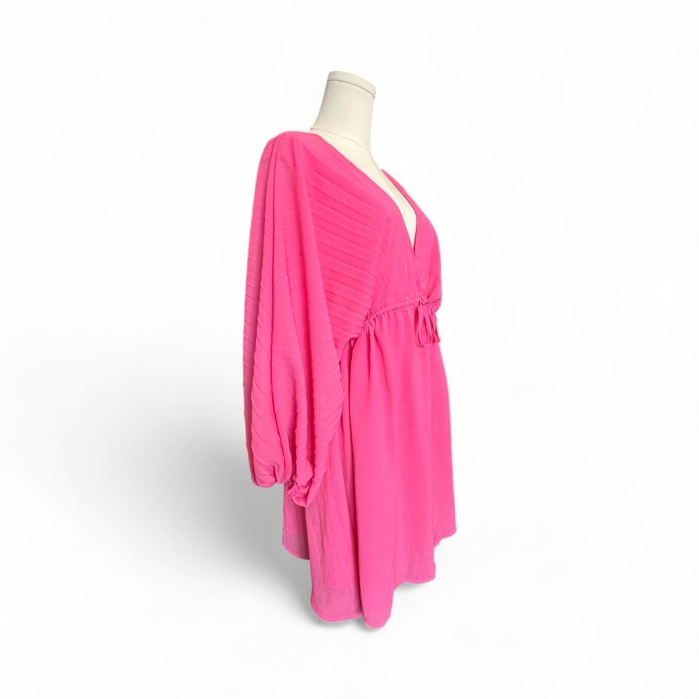 💗✨ EUC++ PROMESA Bubble Gum Pink Ripple Effect Pleated Kimono Mini Dress | Sz S - Picture 4 of 10